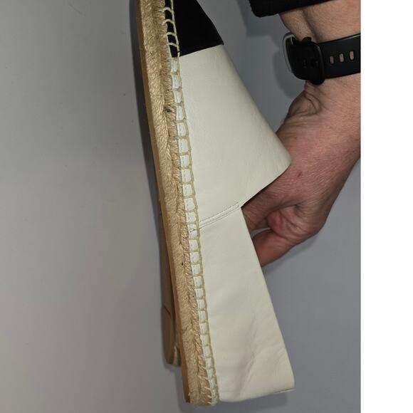 Tory Burch Black White Colorblock Espadrilles Flat Leather Upper Size 10.5 SEE - Picture 8 of 12